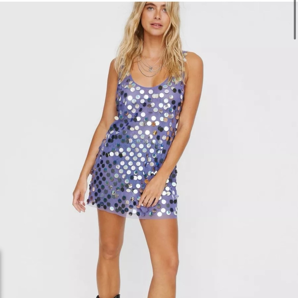 Nasty Gal Mesh Embellished Sheer Mini Scoop Neck Dress